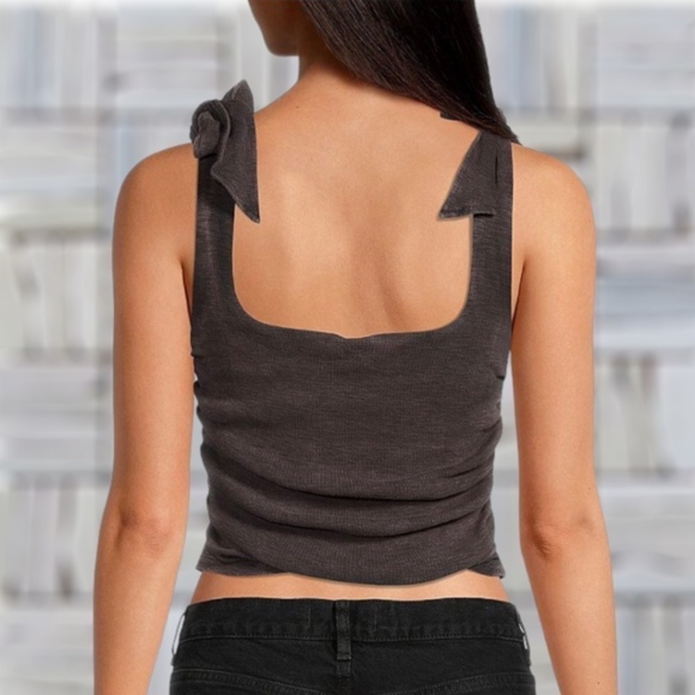 FREE PEOPLE Boulevard Tie-Strap Ruched Sides Tank Top-Black NWT/LG - Picture 2 of 11